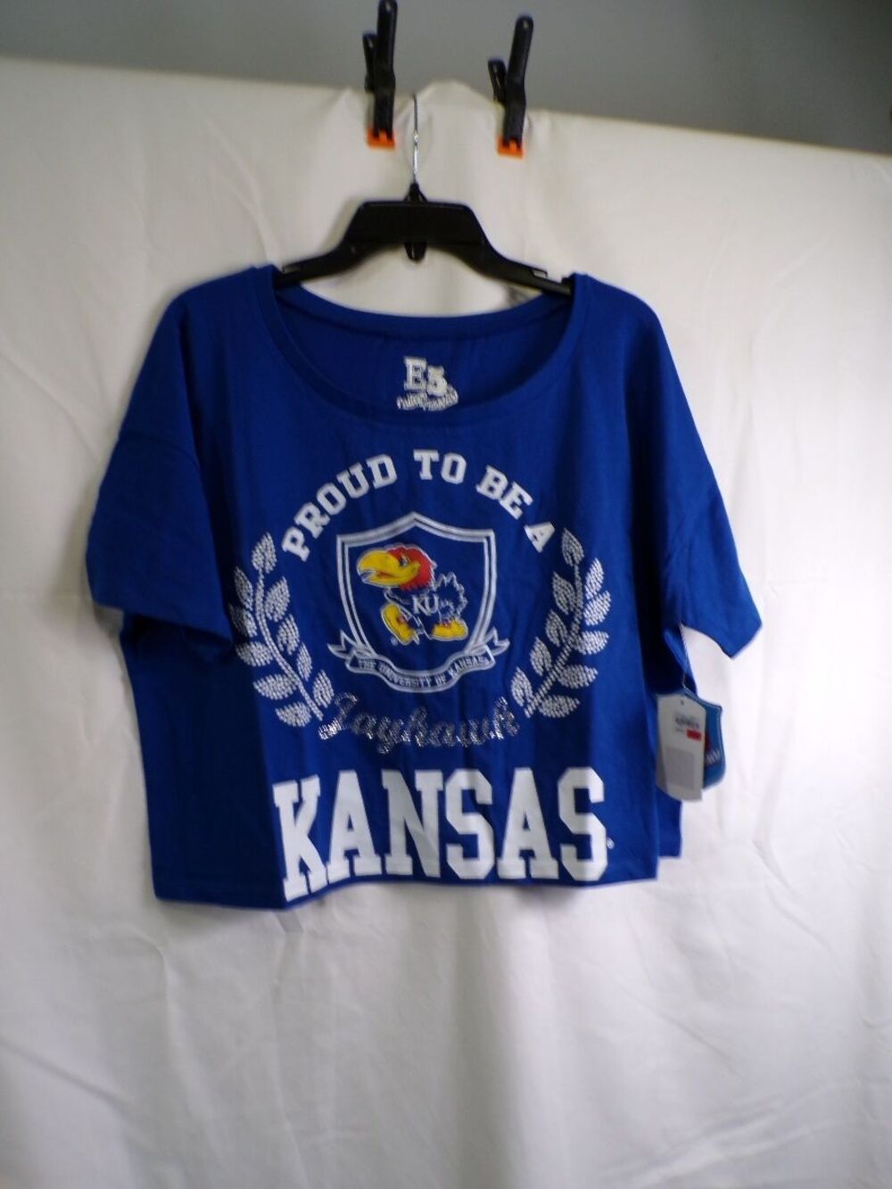 E5 Kansas Jayhawks Women's Cropped T Shirt Blue X-Large College Classics